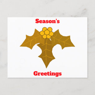 Season's Greetings Gold Holly Postcard