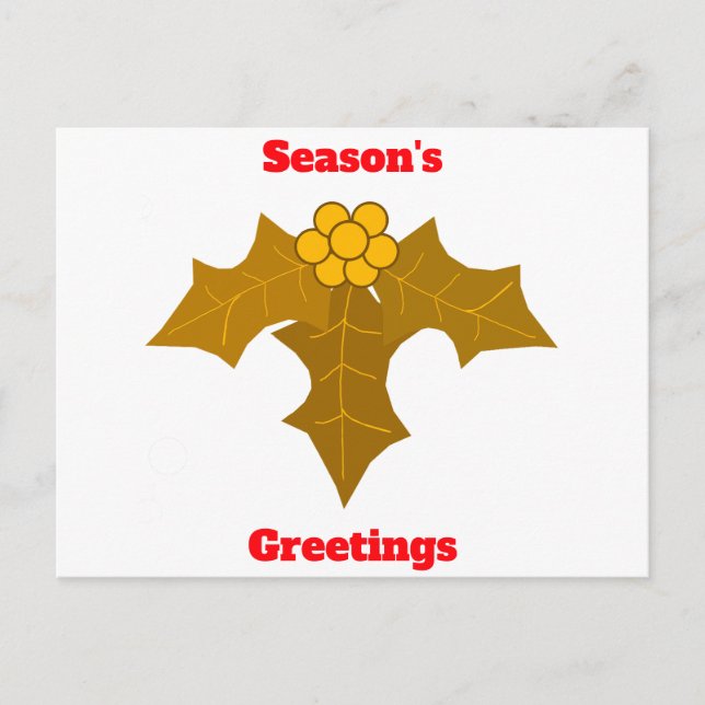 Season's Greetings Gold Holly Postcard (Front)