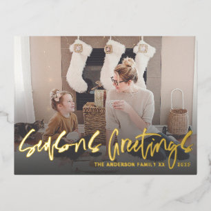 Seasons Greetings Gold Script Photo Foil Holiday