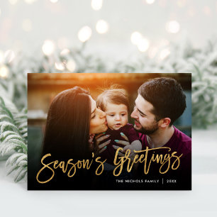 Season's Greetings Gold Script Photo Overlay Holiday Card