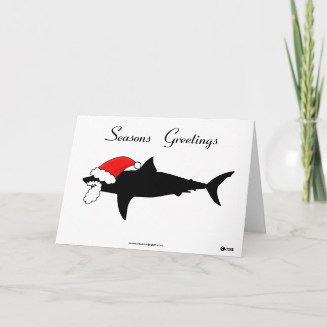 Seasons Greetings great white shark Holiday Card (Front)