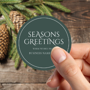Seasons Greetings Green Modern Elegant Business Classic Round Sticker