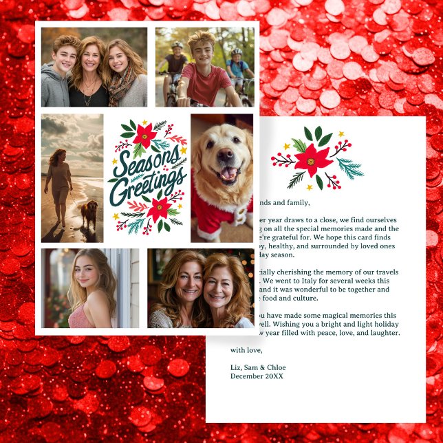 SEASONS GREETINGS Hand-Drawn CUSTOM 6 PHOTO  Holiday Card (SEASONS GREETINGS Hand-Drawn CUSTOM 6 PHOTO Family Collage Christmas Holiday Card
)
