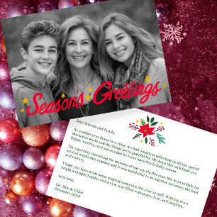 SEASONS GREETINGS Hand-Drawn CUSTOM PHOTO  Holiday Card