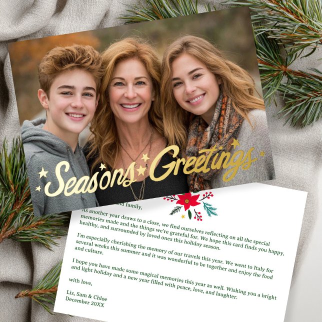 SEASONS GREETINGS Hand-Drawn Script CUSTOM Photo   (SEASONS GREETINGS Hand-Drawn Script CUSTOM Photo GOLD Foil Holiday Card
)