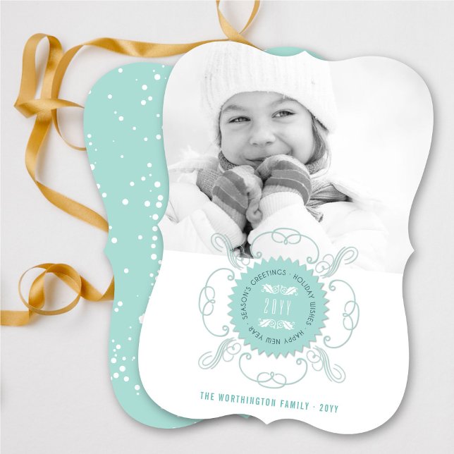 Season's Greetings Happy New Year Blue Seal Photo Holiday Card (Creator Uploaded)