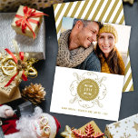 Season's Greetings Happy New Year Gold Seal Photo Holiday Card<br><div class="desc">Season's Greetings, Holiday Wishes, Happy New Year Full Circle Greetings Typography On Gold And White Vintage Ornate Classic Seal Holiday Photo Card. Designed by fat*fa*tin. Easy to customise with your own text, photo or image. For custom requests, please contact fat*fa*tin directly. Custom charges apply. www.zazzle.com/fat_fa_tin www.zazzle.com/color_therapy www.zazzle.com/fatfatin_blue_knot www.zazzle.com/fatfatin_red_knot www.zazzle.com/fatfatin_mini_me www.zazzle.com/fatfatin_box...</div>