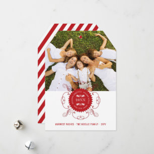 Season's Greetings Happy New Year Red Seal Photo Holiday Card