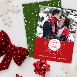 Season's Greetings Happy New Year Red Seal Photo Holiday Card