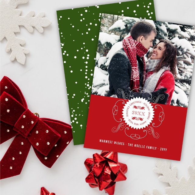 Season's Greetings Happy New Year Red Seal Photo Holiday Card (Creator Uploaded)