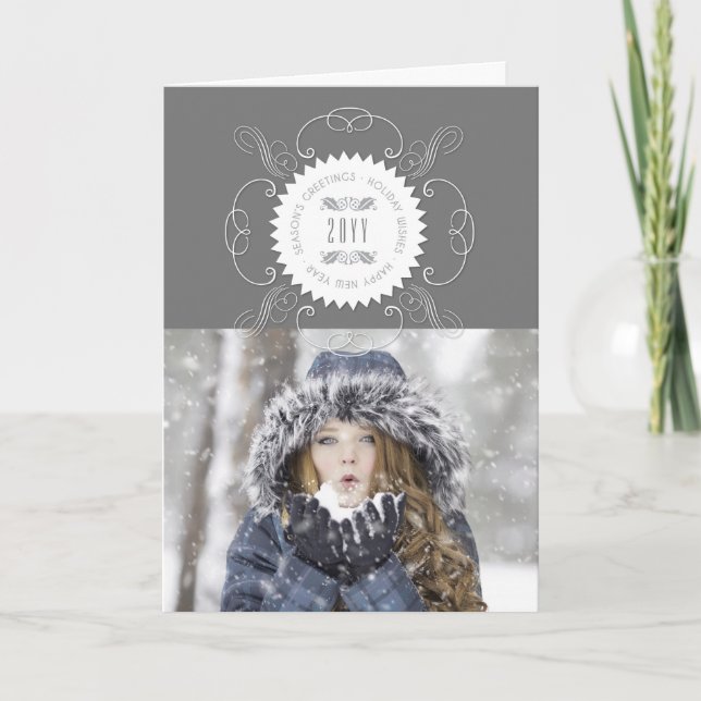 Season's Greetings Happy New Year Seal Photo Holiday Card (Front)