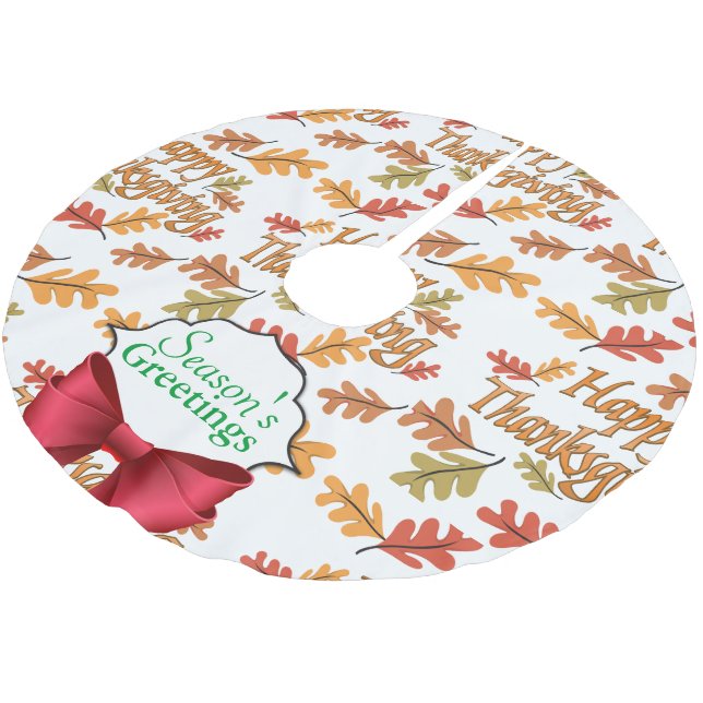 Season's Greetings Happy Thanksgiving Brushed Polyester Tree Skirt (Angled)
