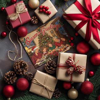 Season's Greetings Holiday American Family Postcard