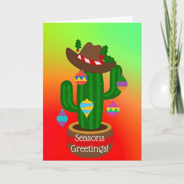 Seasons Greetings Holiday Cactus Card (Front)