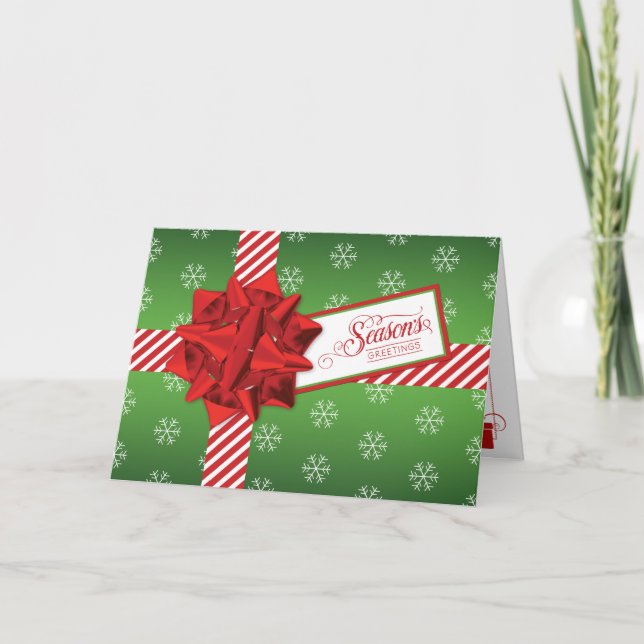 Season's Greetings Holiday Card | Faux Gift Box (Front)