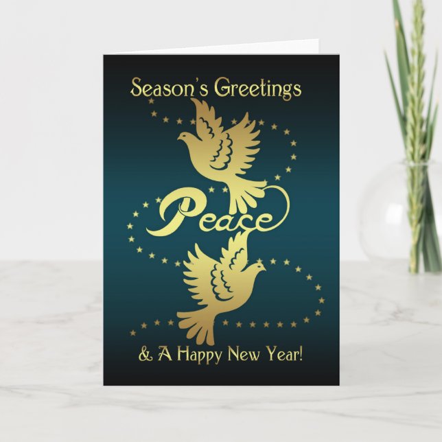 Season's Greetings Holiday Card - Gold Effect Peac (Front)