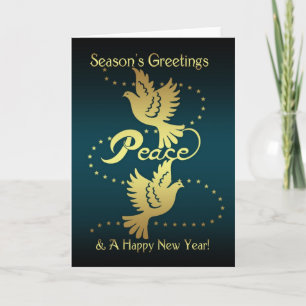 Season's Greetings Holiday Card - Gold Effect Peac