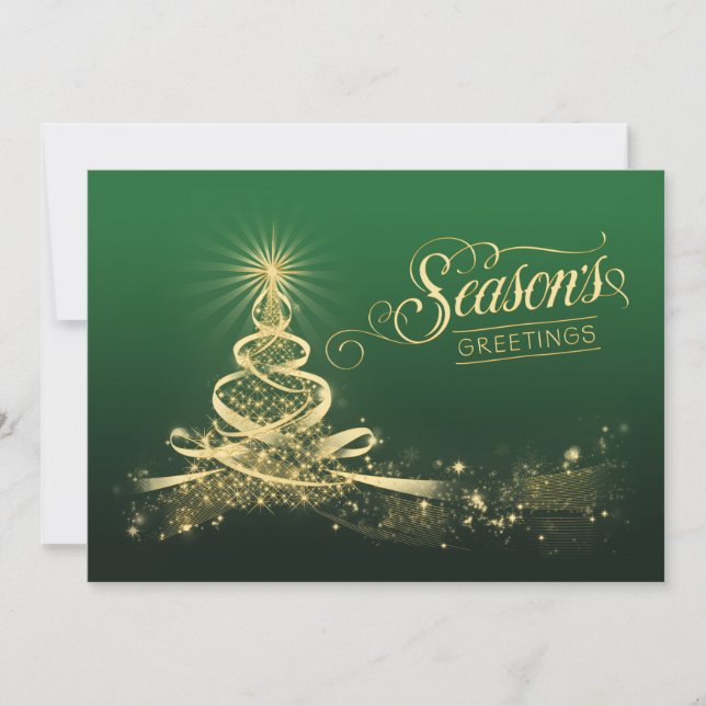Season's Greetings Holiday Card | Green, Faux Gold (Front)