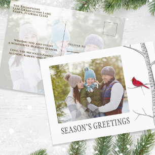 Season's Greetings Holiday Two Photo Red Cardinal Postcard