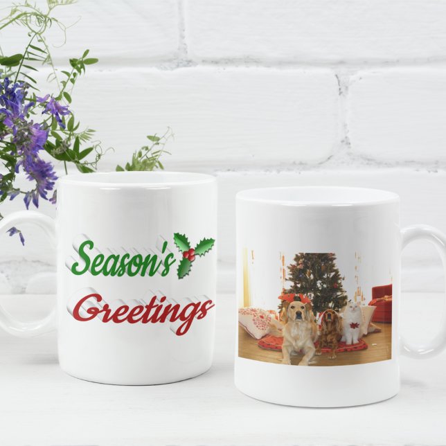 Seasons Greetings Holly Christmas photo script  Coffee Mug (Creator Uploaded)