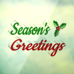 Seasons Greetings Holly Christmas red green script