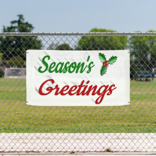 Seasons Greetings Holly Christmas red green script Banner
