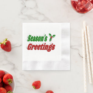 Seasons Greetings Holly Christmas typography Napkin