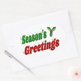 Seasons Greetings Holly Christmas typography Oval Sticker