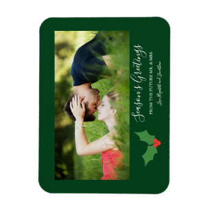 Season's Greetings Holly Engaged Couple Magnet