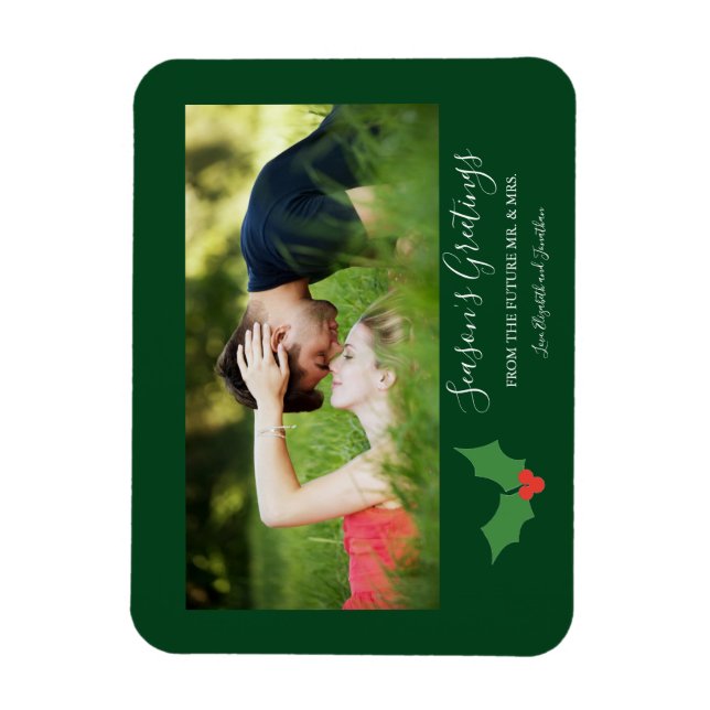 Season's Greetings Holly Engaged Couple Magnet (Vertical)