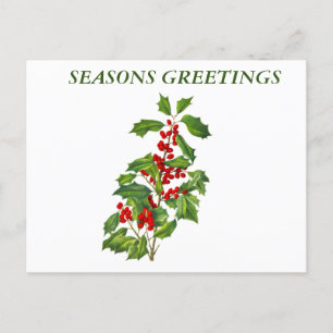 Seasons Greetings Holly Postcard