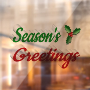 Seasons Greetings Holly red green script Christmas