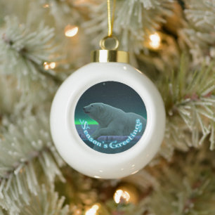 Season's Greetings - Ice Edge Polar Bear Ceramic Ball Christmas Ornament