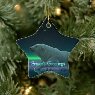 Season's Greetings - Ice Edge Polar Bear Ceramic Tree Decoration