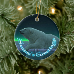 Season's Greetings - Ice Edge Polar Bear Ceramic Tree Decoration