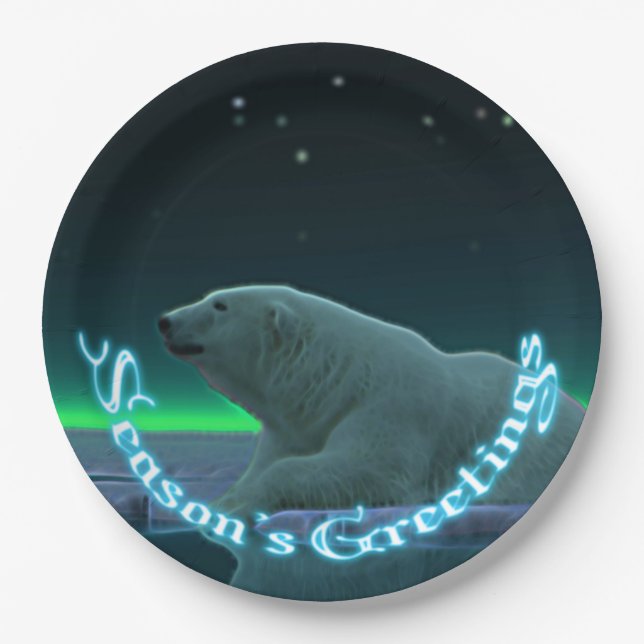 Season's Greetings - Ice Edge Polar Bear Paper Plate (Front)