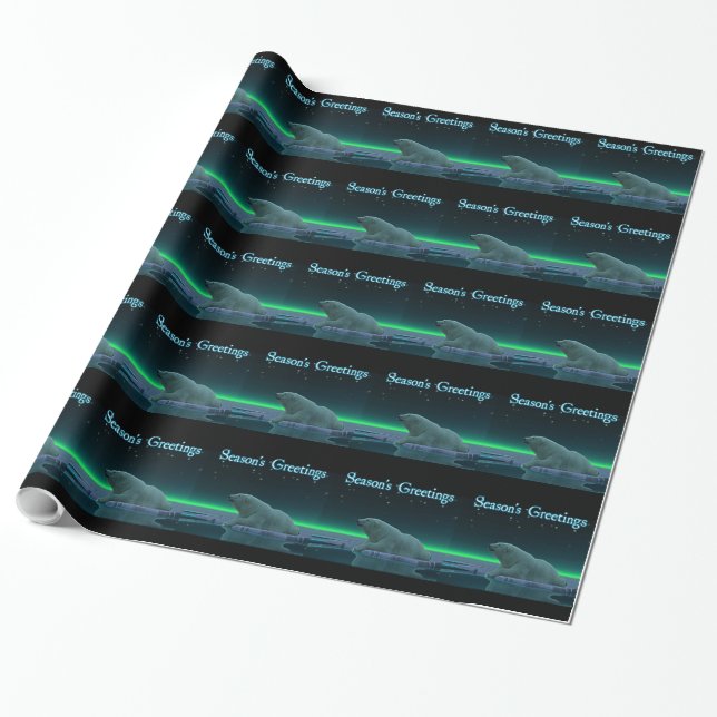 Season's Greetings - Ice Edge Polar Bear Wrapping Paper (Unrolled)