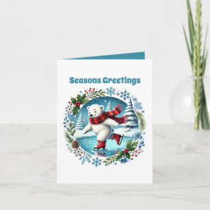 Seasons Greetings ice skating bear customisable Holiday Card