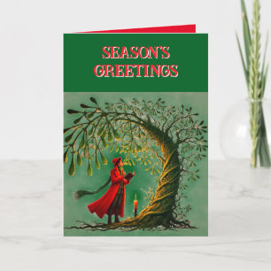 Season's Greetings In Red And Green Card