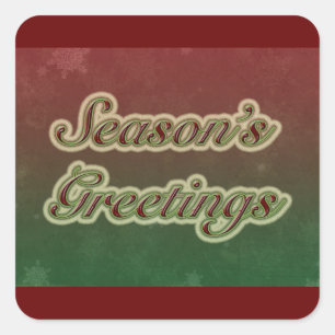 Season's Greetings in Text on Red and Green Square Sticker