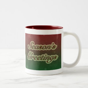 Season's Greetings in Text on Red and Green Two-Tone Coffee Mug