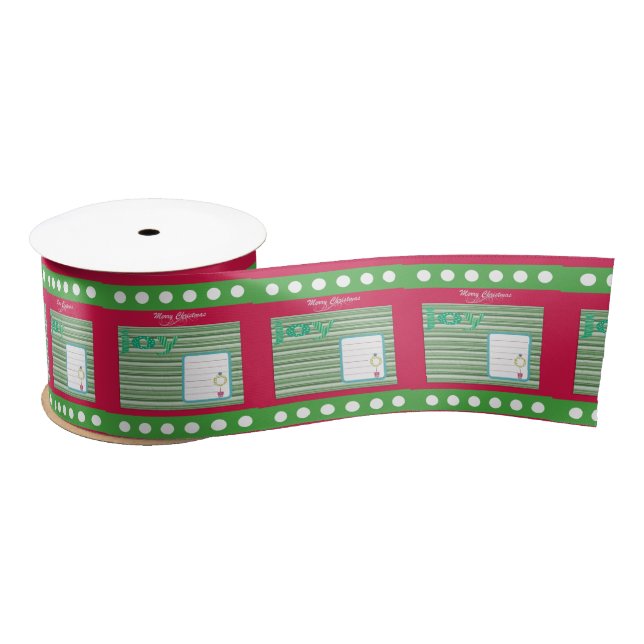 Seasons Greetings, Joy Merry Christmas Red Ribbon Satin Ribbon (Spool)