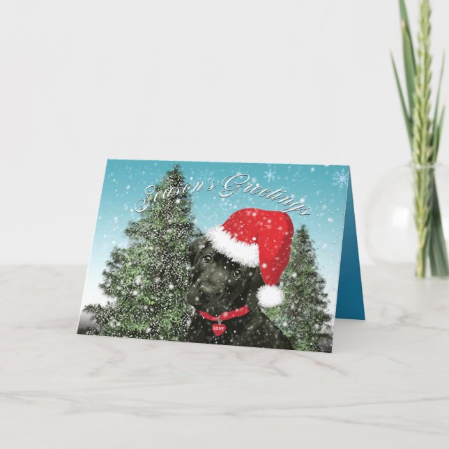 Season's Greetings Labrador Puppy Santa Hat Holiday Card (Front)