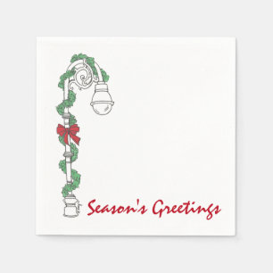 Season's Greetings Lamppost Bow Christmas Holiday Napkin