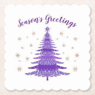 Season's Greetings Lavender Rose Gold Christmas Paper Coaster