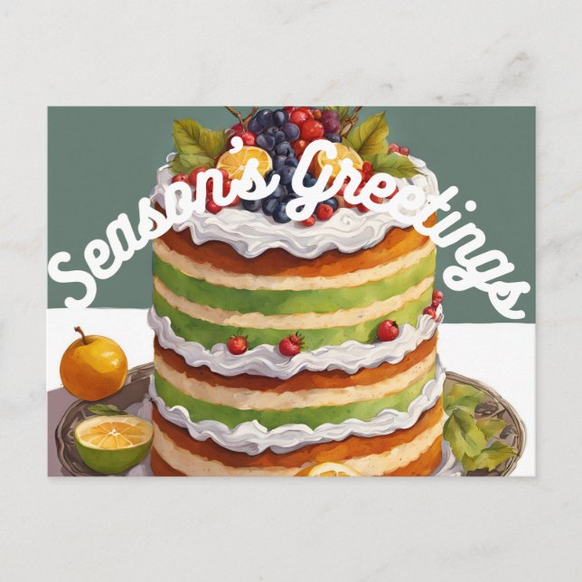 Season's Greetings Layered Fruit Cake Holiday Postcard (Front)