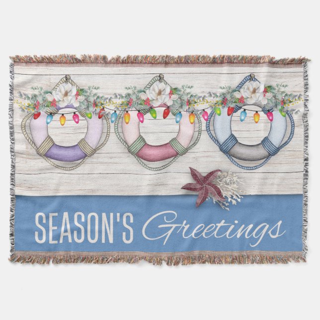 Season's Greetings (Life Preservers) Christmas  Throw Blanket (Front)