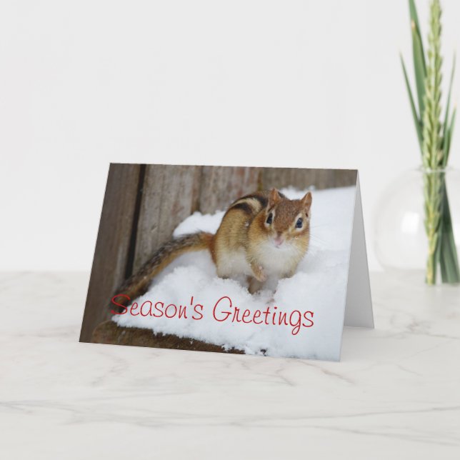 Season's Greetings Little Chipmunk in the Snow Holiday Card (Front)