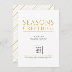 Seasons Greetings Logo Gold Stripes Business Holiday Card