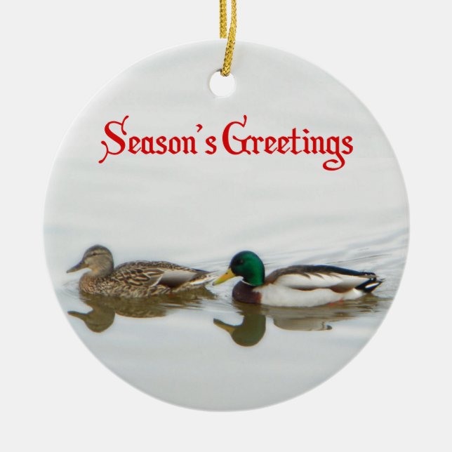 Season's Greetings - Mallards Ceramic Tree Decoration (Front)